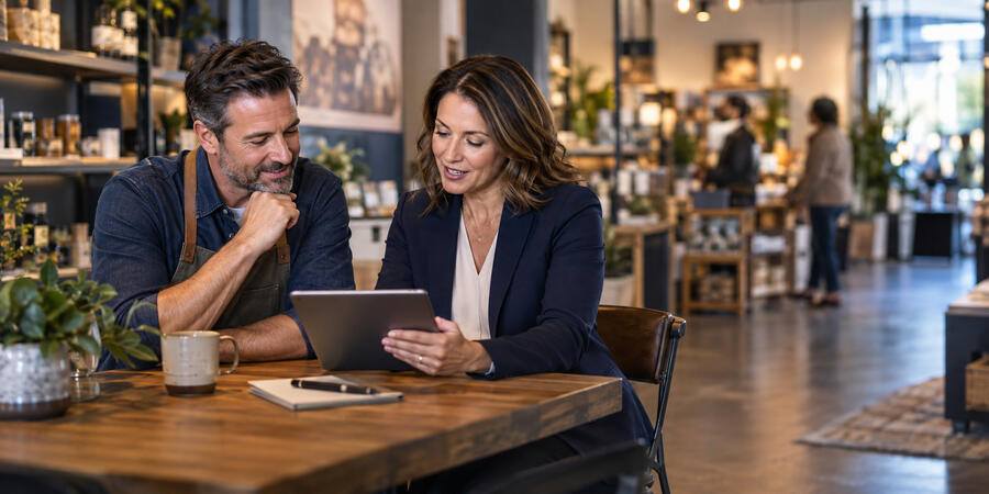 choose the right way to start with finnpay360 A woman advising a store owner